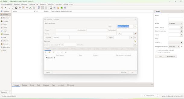 interfaccia software Gramps