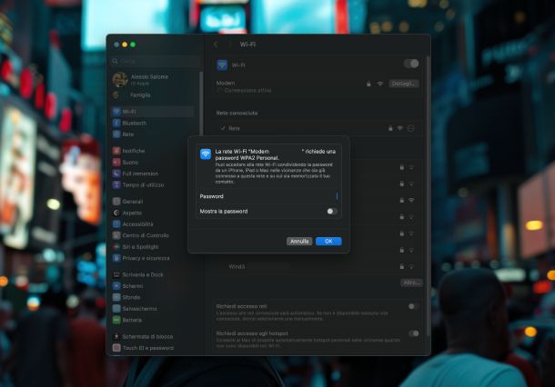 Impostazione password Wi-Fi macOS