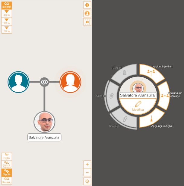 interfaccia app Quick Family Tree