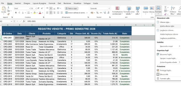 Come adattare righe Excel al testo