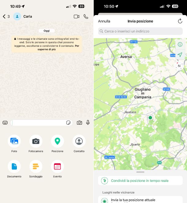 WhatsApp posizione smartphone