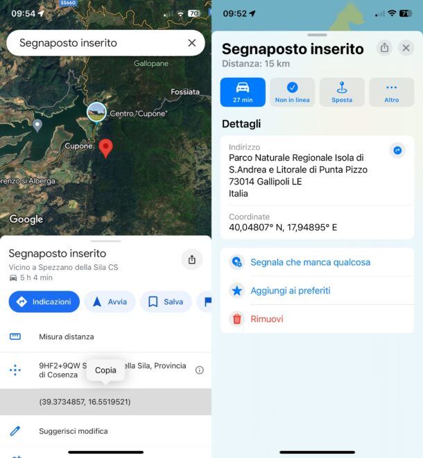 Come vedere coordinate Google Maps e Mappe di Apple