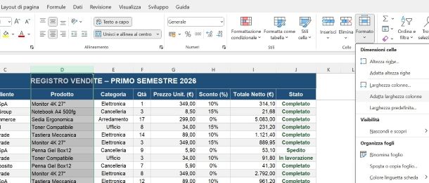 Come adattare colonne Excel al testo
