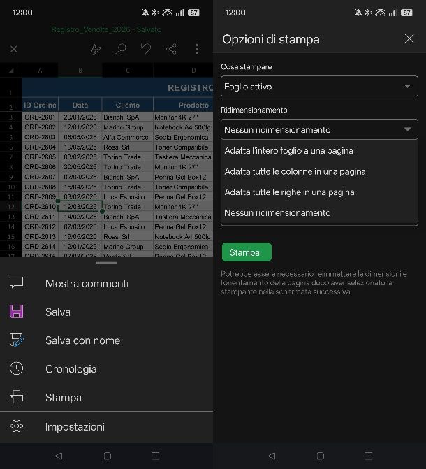 Adattare un foglio Excel su smartphone e tablet