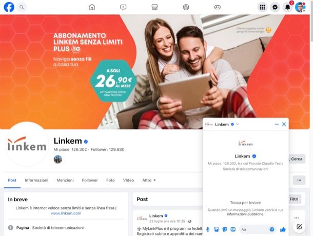 Assistenza Linkem via Facebook