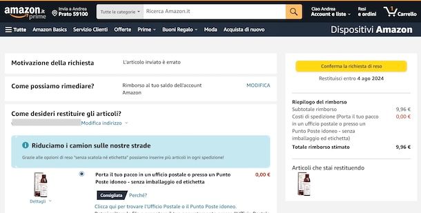 Fare reso Amazon