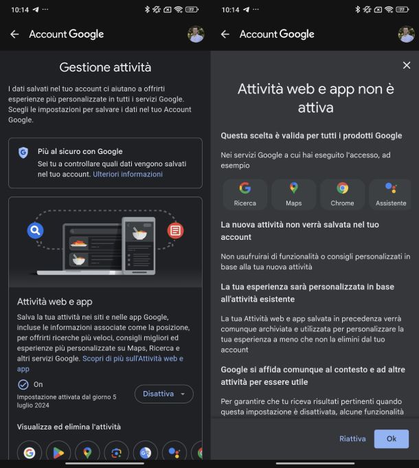 Gestione attività Google