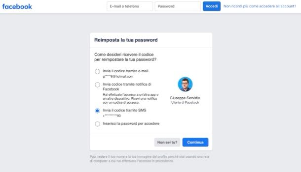 Recupero account Facebook