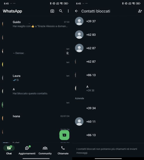 Vedere chat bloccate WhatsApp Android