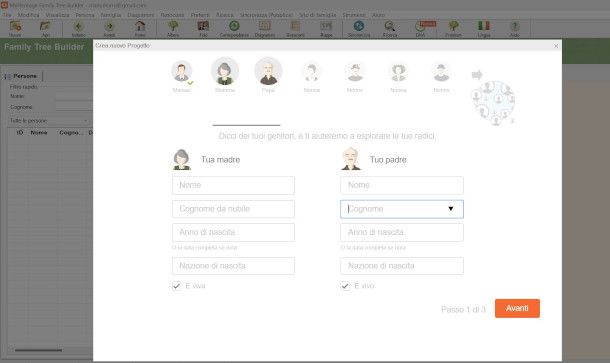 procedura creazione albero genealogico su MyHeritage