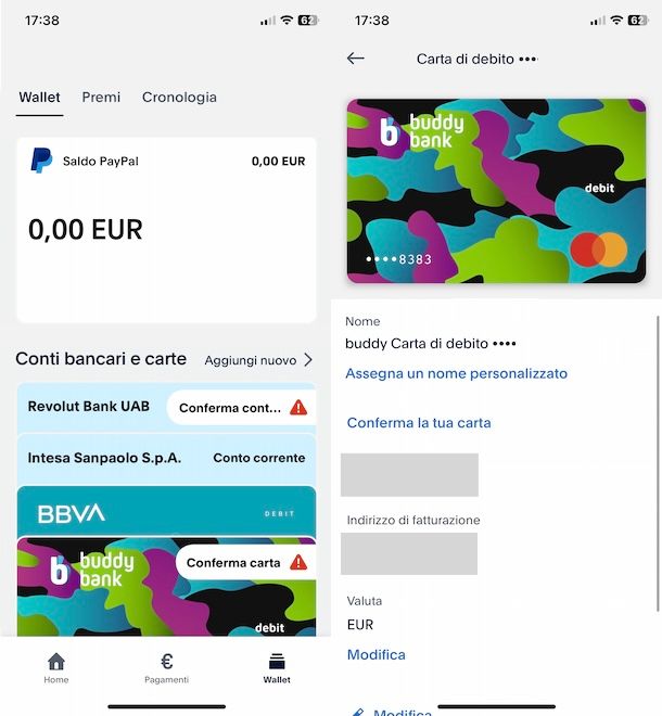 Conferma carta PayPal