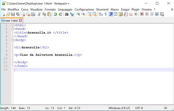 Pagina in HTML