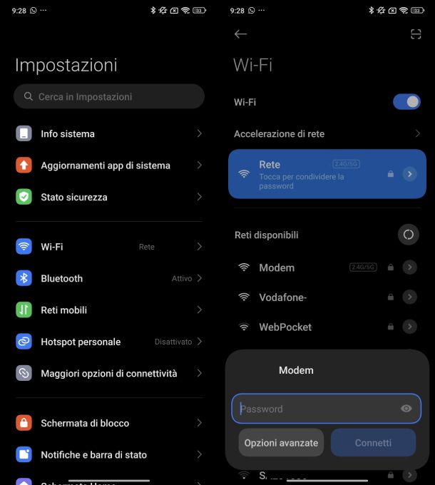 Impostazione password Wi-Fi POCO