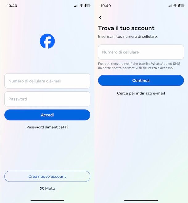 Accedere a Facebook