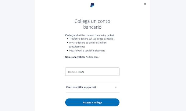 Collegare conto bancario a PayPal