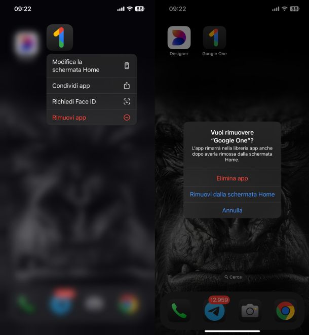 Disinstallare Google One iPhone