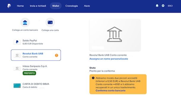 Verifica conto PayPal