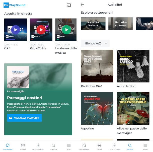 schermate app RaiPlay Sound