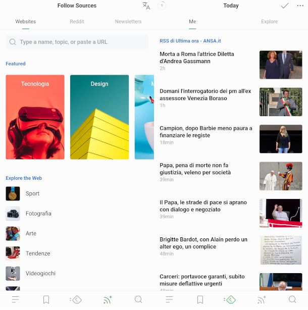 schermate app Feedly