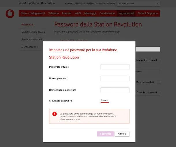 modifica password amministratore Vodafone Power Station