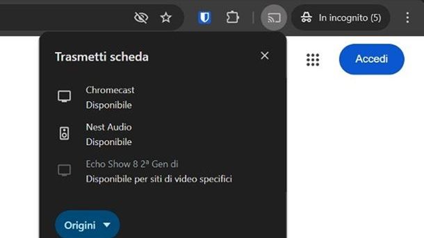 Google Cast trasmissione wireless