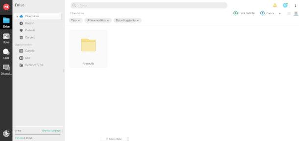interfaccia MEGA da browser