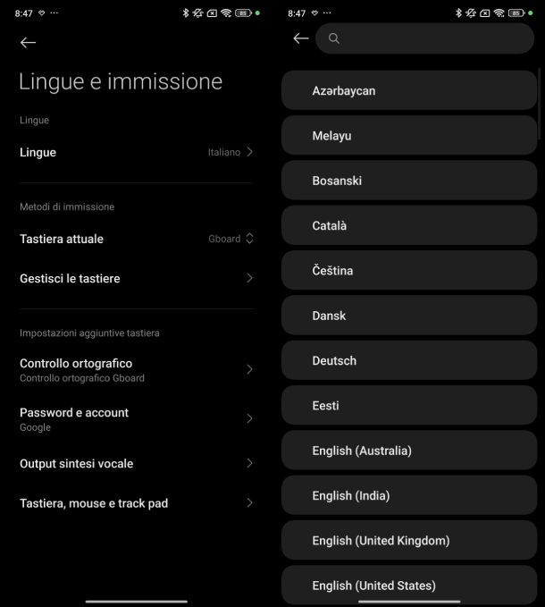 Cambiare lingua Android