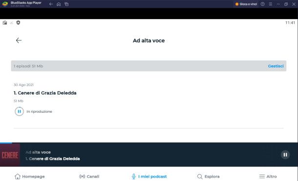 download audiolibro da app RaiPlay Sound con emulatore Android BlueStacks