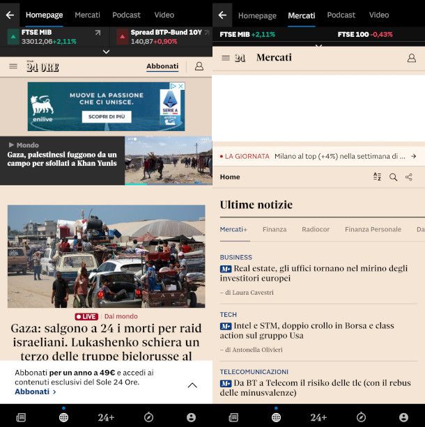 schermate app Il Sole 24 ore