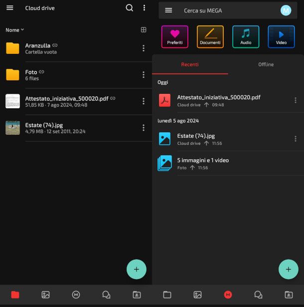 schermate app MEGA