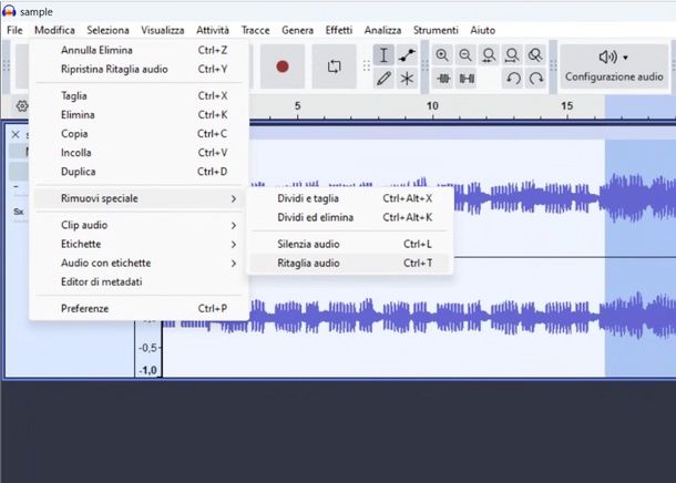 Audacity taglia audio