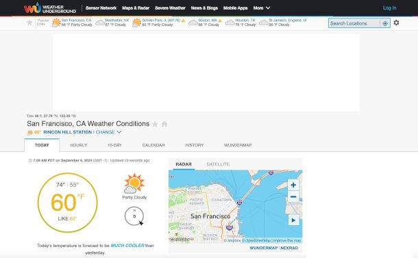 schermata sito Weather Underground