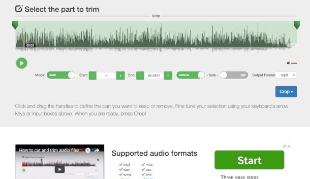 interfaccia Web app AudioTrimmer
