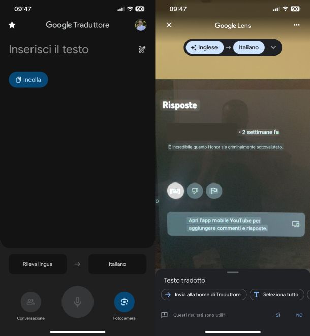 Tradurre commenti YouTube Google Traduttore TV