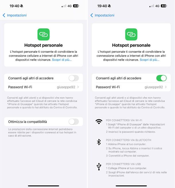 Come usare cellulare come modem iPhone