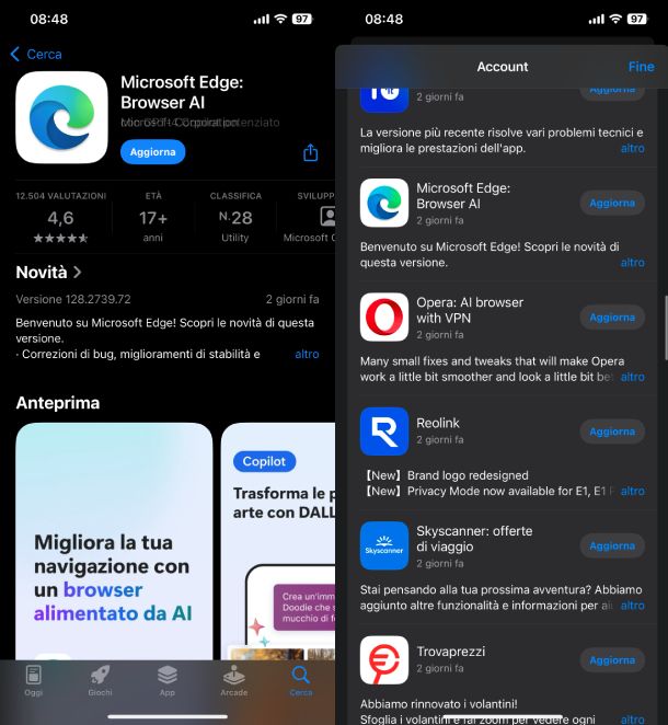 Aggiornare Microsoft Edge iPhone