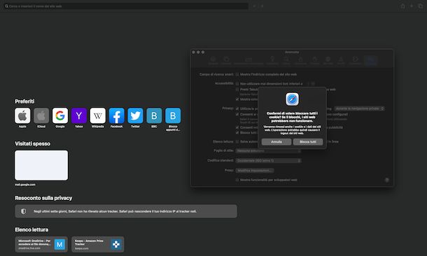 Disattivare cookie Safari Mac