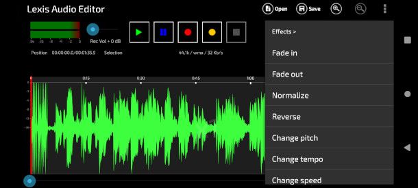 schermata app Lexis Audio Editor