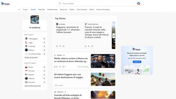 Versioni Web dei quotidiani MSN