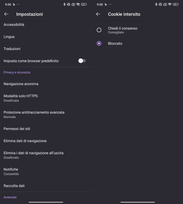 Disattivare cookie Firefox Android