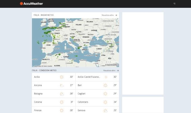 schermata sito AccuWeather