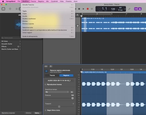 GarageBand tagliare audio