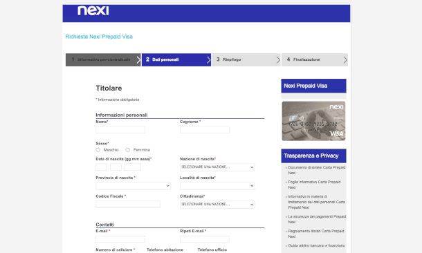 richiesta carta Nexi da Web