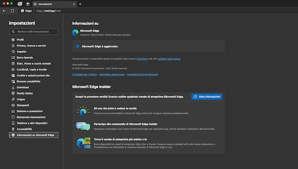 Aggiornare Microsoft Edge macOS