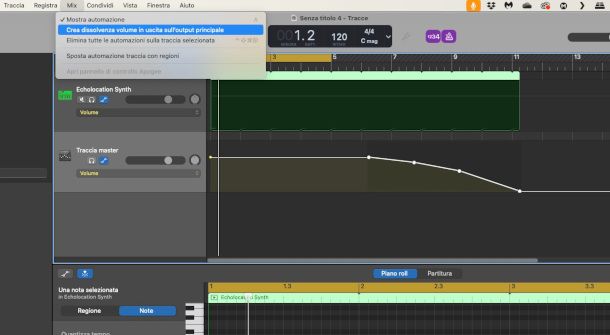 dissolvenza traccia master su GarageBand Mac