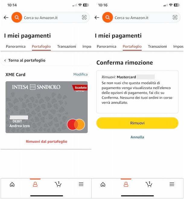 Eliminare carta scaduta da Amazon