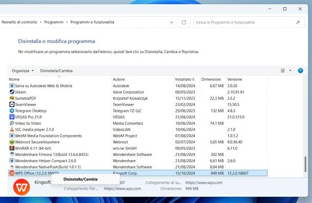 Come disinstallare WPS Office Windows