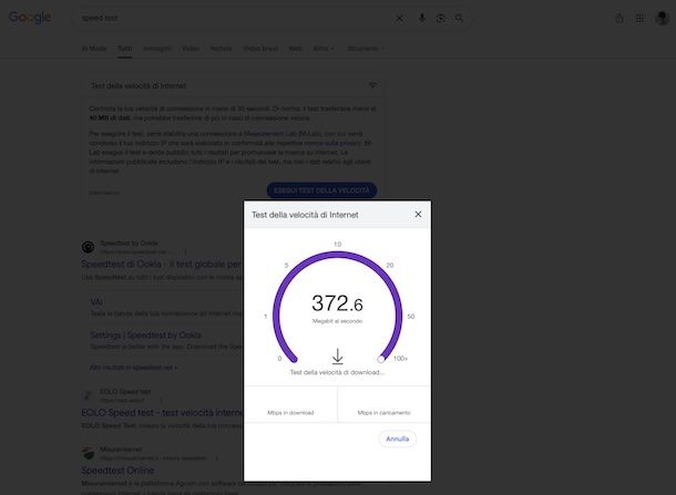 Speed test di Google