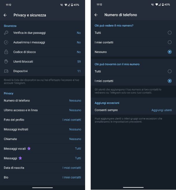 Come nascondere numero di telefono su Telegram