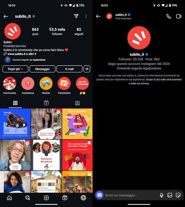 Account Instagram di Subito
